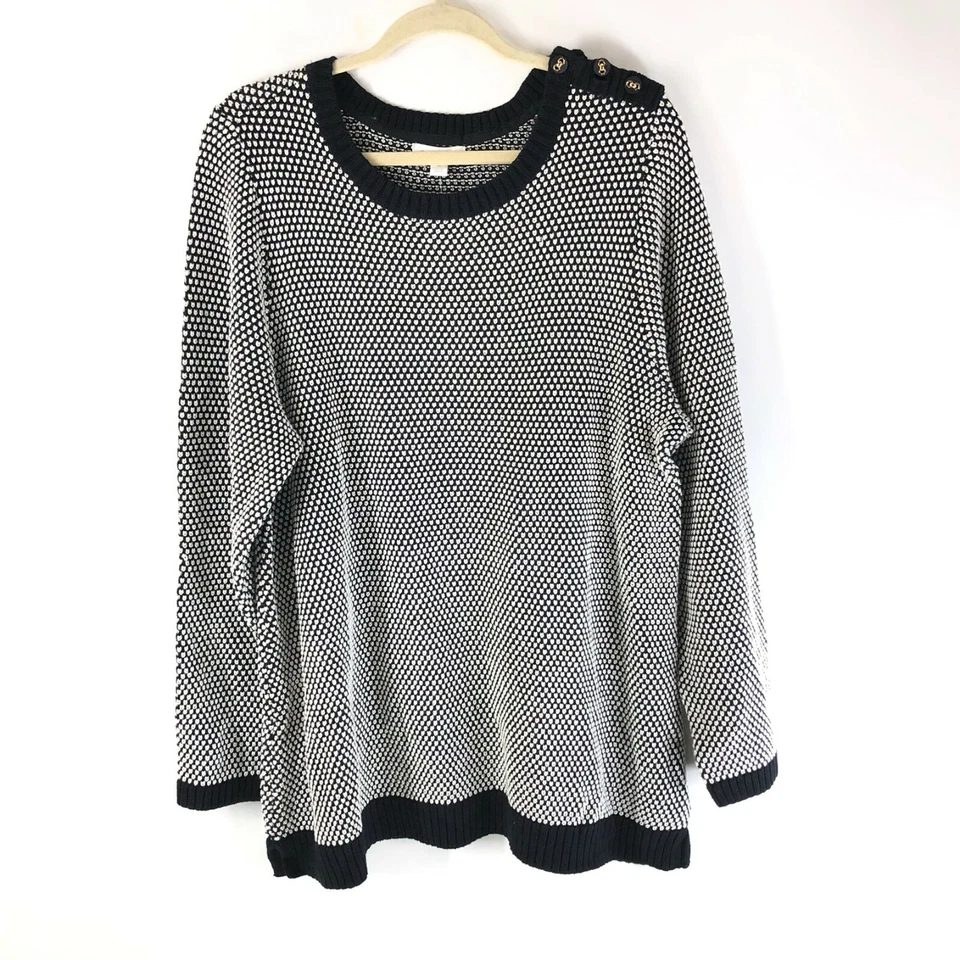 Charter Club Plus Metallic Ribbed Trim Sweater Black White Gold 3x
