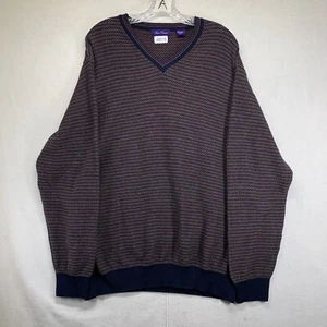 Alan Flusser Cotton Striped V-Neck Sweater Men's XXL 2XL - Picture 1 of 14