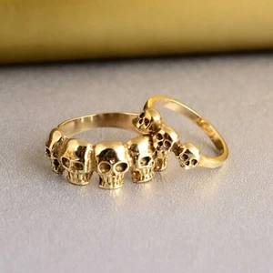 Wide and Thin Skull ring Gothic Skull Ring, Gold Handmade Ring, Unisex Ring - Picture 1 of 9