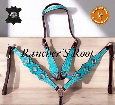 Western Leather Tack Set Horse | Turquoise Gator Tack Set For Horse - Image 1 of 4