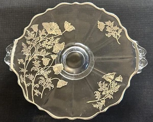 Vintage Cambridge Footed 9 3/4" Dish / Plate w/Silver Overlay Poppies Floral EUC - Picture 1 of 3