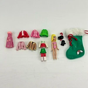 Lot of Polly Pocket Winter Christmas Theme w/ Santa Outfit & Mini Green Stocking - Picture 1 of 5