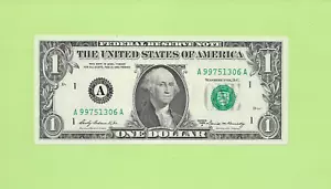 1969A... UNCIRC $1 A 9975 1306 A... 1969A $1 A-A NÚMERO DE SERIE ALTO - Imagen 1 de 2
