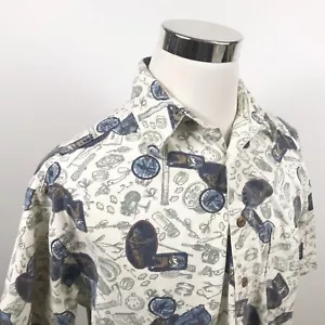 Woolrich Herren Large Freizeit Hemd Rod Reel Fliegenfischen Print All Over Baumwolle - Bild 1 von 5