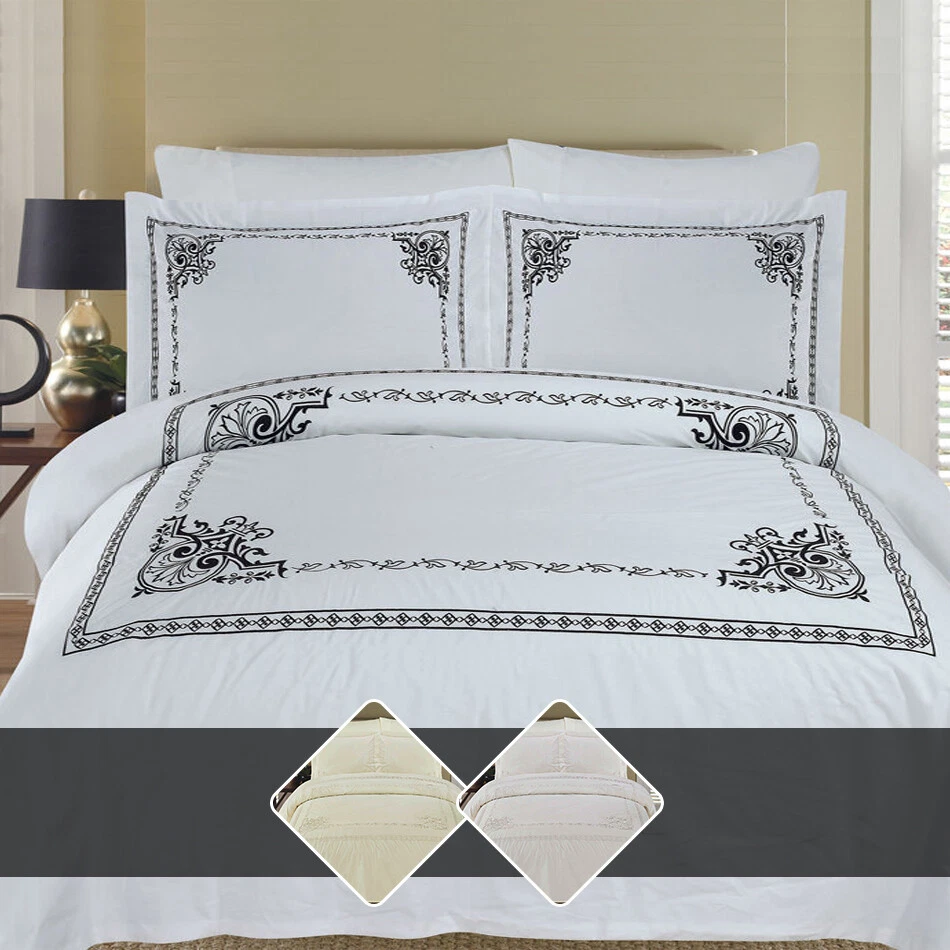 Luxury Athena 100% Combed Cotton Embroidered Duvet Cover Set with Pillow Shams - Image 1 of 1