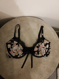 BNWT Victorias Secret Dream Angels Black Floral WIth Lace Bra Size 32DD RRP £59 - Picture 1 of 12