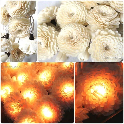 WHITE JASMINE FLOWER STRING FAIRY LIGHTS DECOR WEDDING VALENTINE PARTY PATIO SPA - Image 1 of 4