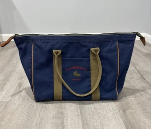 Vintage 90's GH Bass & Co. Boat and Tote Blue Canvas w/Olive Straps X-Large Bag - Picture 1 of 14