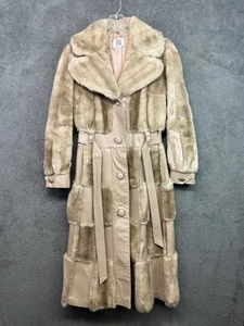 VTG Penny Lane Coat Faux Fur Long Leather Patchwork Made In England Sz M - Picture 1 of 16