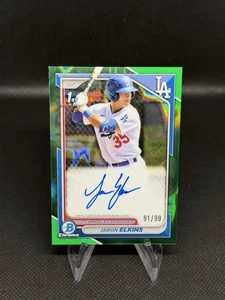 Tarjeta automática refractor de lava verde 1st Bowman 2024 cromo #CPA-JE Jaron Elkins/99 - Imagen 1 de 2