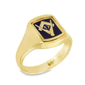 Anillo de sello masónico azul de oro amarillo de 9 quilates - tamaño R - 14 mm - Imagen 1 de 5