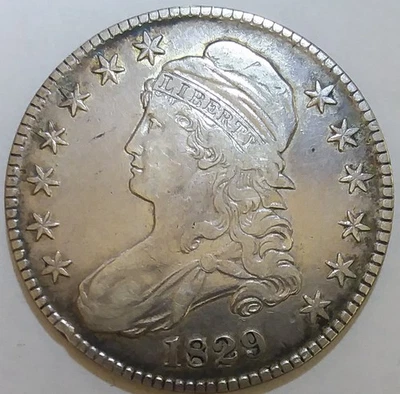 Moneda de medio dólar busto tapado 1829 era histórica sin clasificar XF bien acuñada Foto 1 de 4