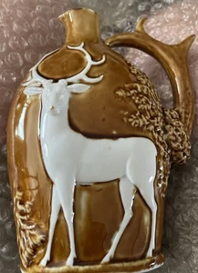 Vintage Stag-Elks Ceramic BPOE Schafer & Vater 5” Brown & White 3D - Picture 1 of 5