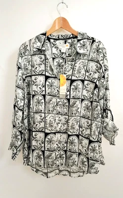 NWT C & C California 100% Linen Shirt Plus 2X Tropical Animal Print Black White - Image 1 of 4