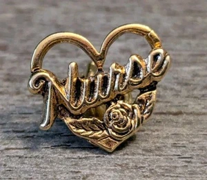 Gold Tone Heart Nurse Vintage Lapel Pin with Rose & Petals Detail Medicine Gift - Picture 1 of 5
