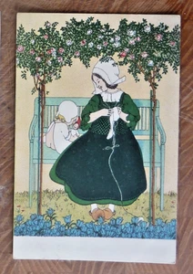 Postcard Dutch Lady on Bench Halsall cancel 1905 - Picture 1 of 2