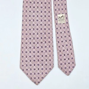 HERMES TIE 5560 MA Horse Bit on Pink Silk Necktie - Picture 1 of 9