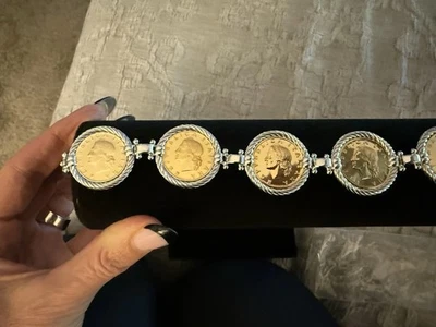 Nuevo Brazalete Moneda Lira Italiana Plata de Ley 925 y Chapado en Oro Foto 1 de 4