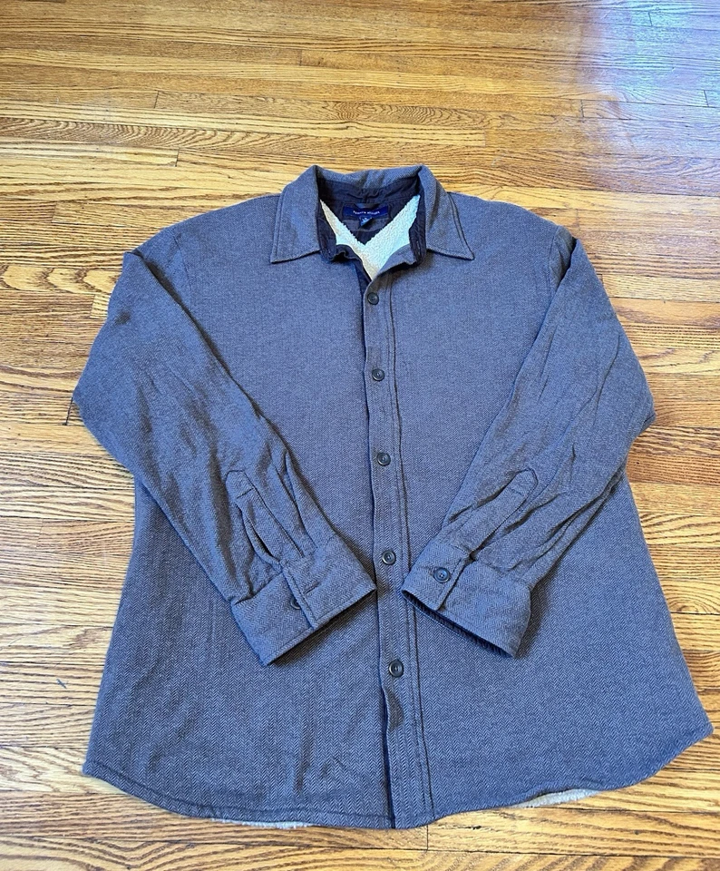 Tommy Hilfiger Men's Fleece Lined Button Up Shacket Brown Size XL Long Sleeve - Image 1 of 4