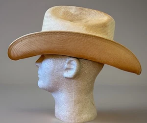 Vintage STETSON Rancher Blonde Straw Cowboy Hat 7 1/4 Summer Western Stained* - Picture 1 of 16