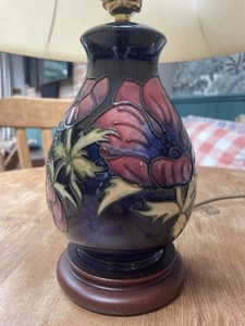 Moorcroft Vintage Pottery Anemone Blue Table Lamp 7” With Original Shade - Picture 1 of 10