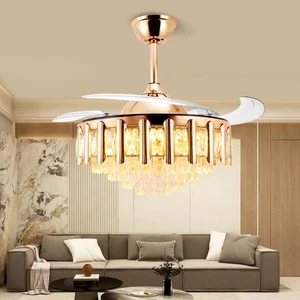42" Crystal Ceiling Fan w/ Light & Remote,6-Speed Retractable Blades for Bedroom - Picture 1 of 10