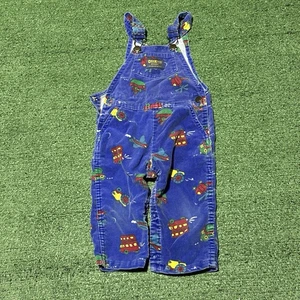 Vintage 24m OshKosh B'Gosh Vestbak Blue Corduroy Racecar Overalls USA Made - Picture 1 of 6