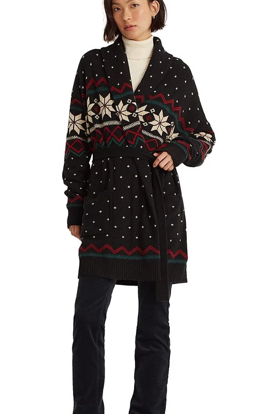 LAUREN Ralph Lauren V4306 Womens Fair-Isle Shawl Cardi-Coat Size 1X (No Belt)