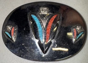 Silver Tone Metal Southwestern Arrowhead Belt Buckle w/Crushed Turquoise & Coral - Picture 1 of 4