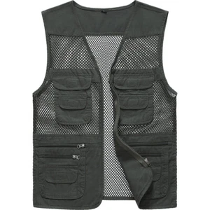 Men Multi Pockets Waistcoats Vest Sleevless Coat V-neck Mesh Breathable New - Picture 1 of 11