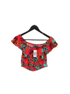 MinkPink Women's Top S Red Floral 100% Viscose Short Sleeve Round Neck Cropped - Picture 1 of 5