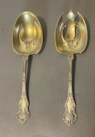 Ornate Vintage Antique Sterling Silver Serving Fork & Spoon Cover
