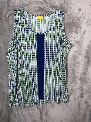 Liz Lange Women White Blue / Green Tank Top Size 3X - Image 1 of 4