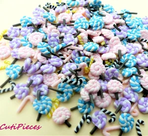 20pcs Nail Art Tiny Pink Blue "Lollipop Candy Canes" Fimo Clay Embellishment LC1 - Picture 1 of 3