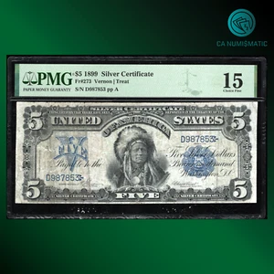 Fr.273 1899 $5 Five Dollar Silver Certificate "INDIAN CHIEF NOTE" PMG 15, 987853 - Picture 1 of 2