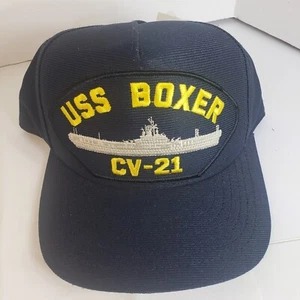 Vintage USS Boxer CV-21 Navy Ship Snapback Blue Hat U.S.A Military Official Cap - Picture 1 of 9