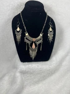 Peruvian rose quartz. semi-precious Necklace Set Alpaca Jewelry 3 pc. #20 - Picture 1 of 2