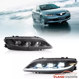 a Pair For 2003-2008 Mazda 6 Accessories LED Headlights DRL w/Startup Sequential - Picture 1 of 13