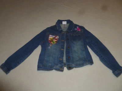 DISNEY FAIRIES TINKERBELL EMBROIDERED DENIM JEAN JACKET GIRL SIZE L 10/12    - Image 1 of 4