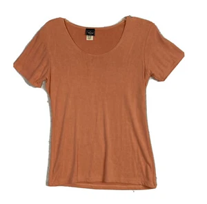 VTG 90's Womens T-Shirt Blouse S/S Coral Light Orange USA L Wear Inc Acetate - Picture 1 of 8