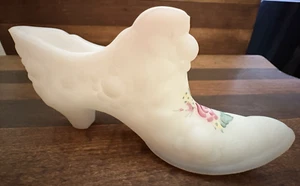 Vintage Fenton Glass Satin Hand Painted Ladies Slipper Shoe - Picture 1 of 6