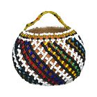 Beaded South African Gourd Basket Bowl with Handle Colourful Vintage