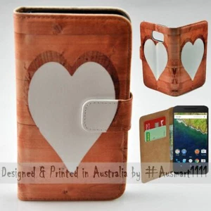 Funda protectora billetera para teléfono móvil con tema cardíaco de madera impreso - Imagen 1 de 3