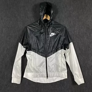 Nike Sportswear Womens Small Full Zip Windrunner Windbreaker Jacket Black White - Picture 1 of 16