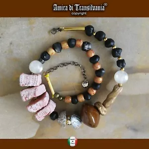 collana pietre grande gioiello donna collier girocollo perle strass bronzo rame - Foto 1 di 24