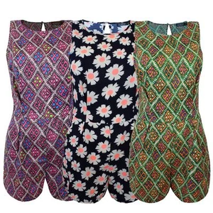 NEW LADIES WOMENS PAISLEY FLOWER AZTEC PRINTED JUMPSUIT BACK ZIP DRESS PLAYSUIT - Picture 1 of 6