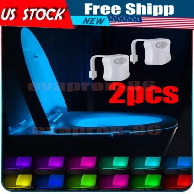 Paquete de 2 luces nocturnas para inodoro de 16 colores con sensor de movimiento humano luz de baño Foto 1 de 4