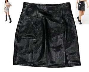 Free People Holding onto a Dream Coated Glossy Faux Leather Mini Skirt NWT Black - Picture 1 of 1