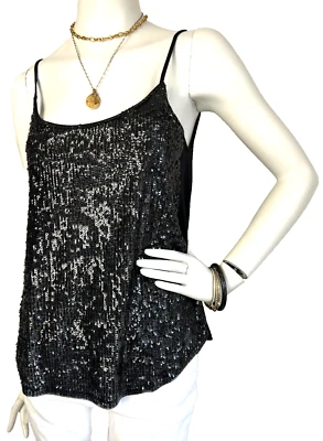 NUEVO CON ETIQUETAS J Crew Lentejuelas Frontal Cam Camiseta sin Mangas Correa Ajustable Tejida Espalda Negra Talla Pequeña Foto 1 de 4