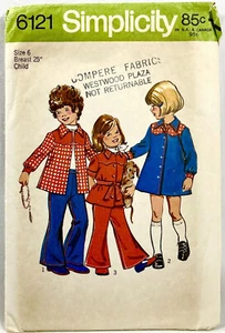 1973 Simplicity Sewing Pattern 6121 Girls Dress Top Bell Bottom Pants Sz 6 12666 - Picture 1 of 2